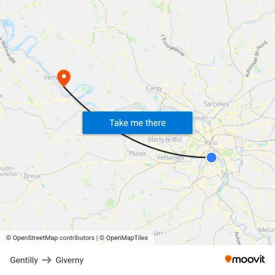 Gentilly to Giverny map