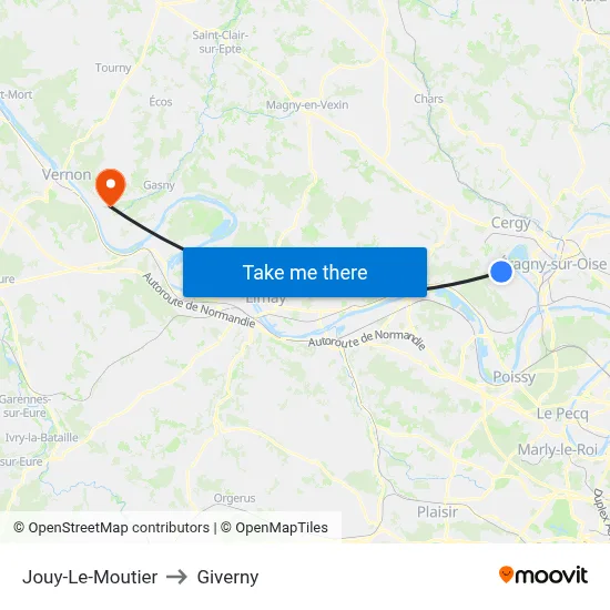 Jouy-Le-Moutier to Giverny map