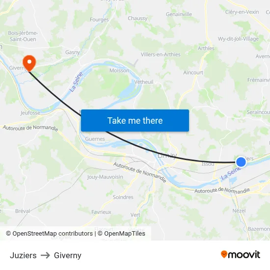 Juziers to Giverny map