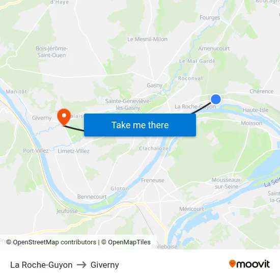 La Roche-Guyon to Giverny map