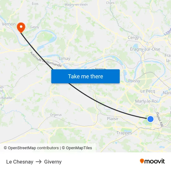 Le Chesnay to Giverny map