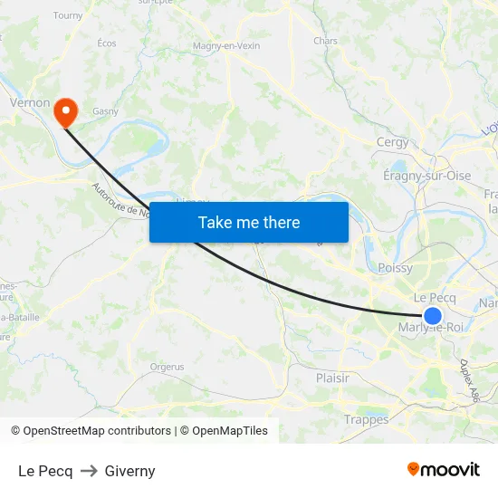 Le Pecq to Giverny map