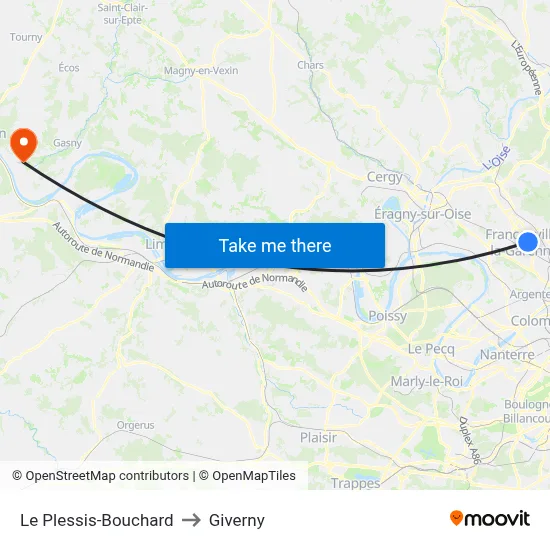 Le Plessis-Bouchard to Giverny map