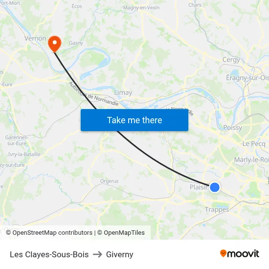 Les Clayes-Sous-Bois to Giverny map