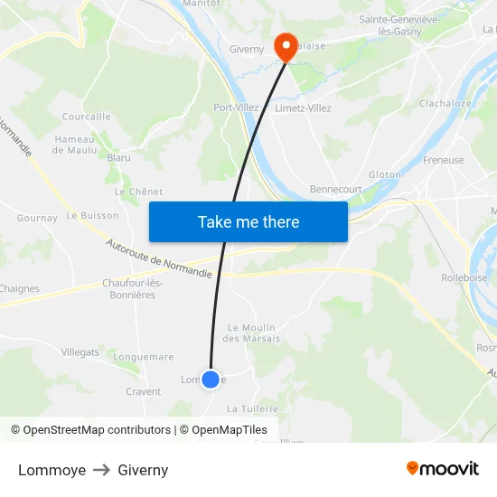 Lommoye to Giverny map