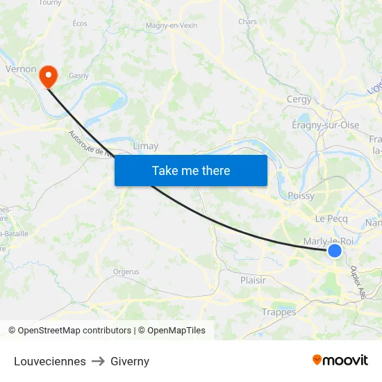 Louveciennes to Giverny map