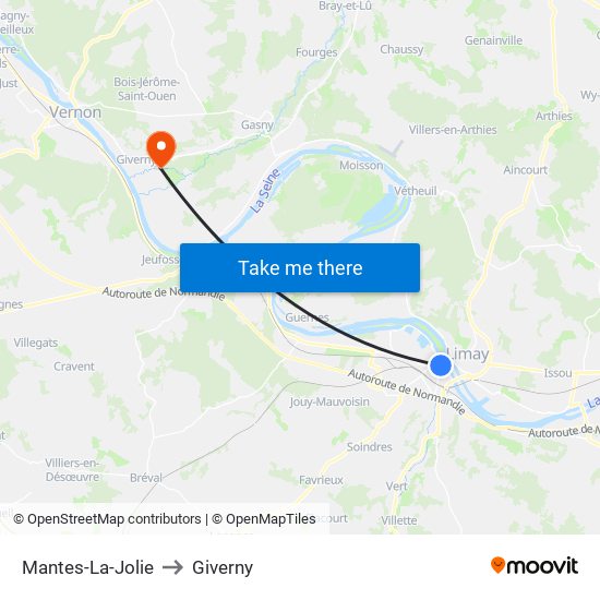 Mantes-La-Jolie to Giverny map