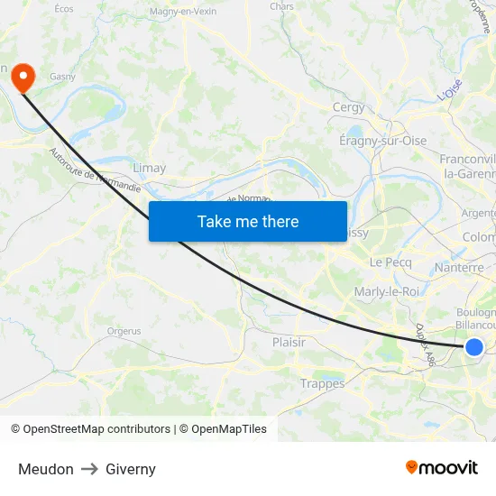 Meudon to Giverny map