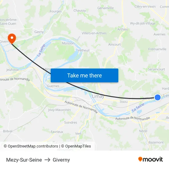 Mezy-Sur-Seine to Giverny map