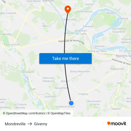 Mondreville to Giverny map