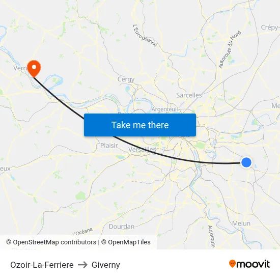Ozoir-La-Ferriere to Giverny map
