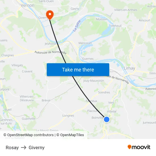 Rosay to Giverny map