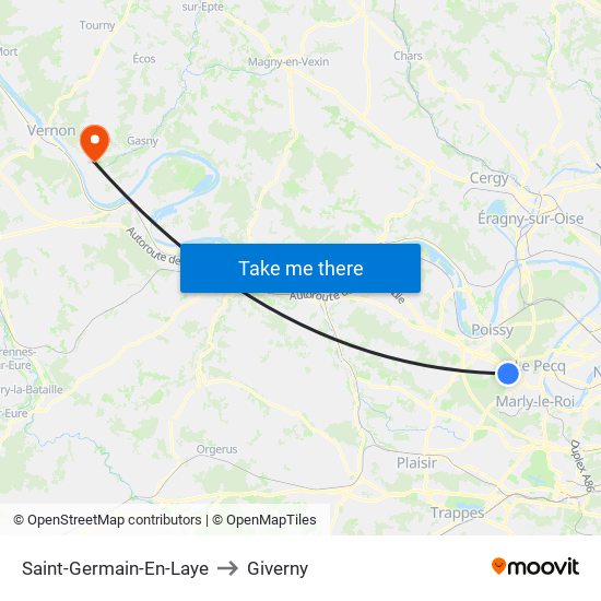 Saint-Germain-En-Laye to Giverny map