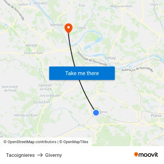 Tacoignieres to Giverny map