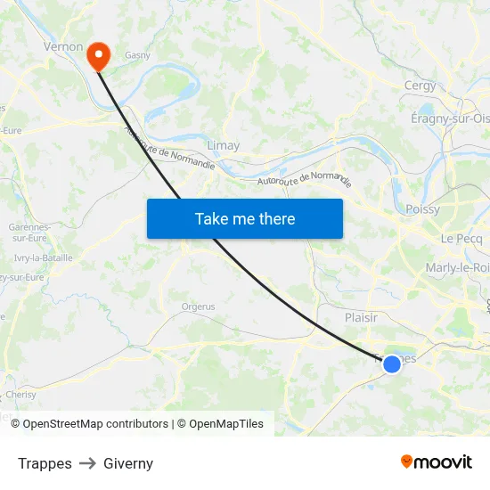 Trappes to Giverny map