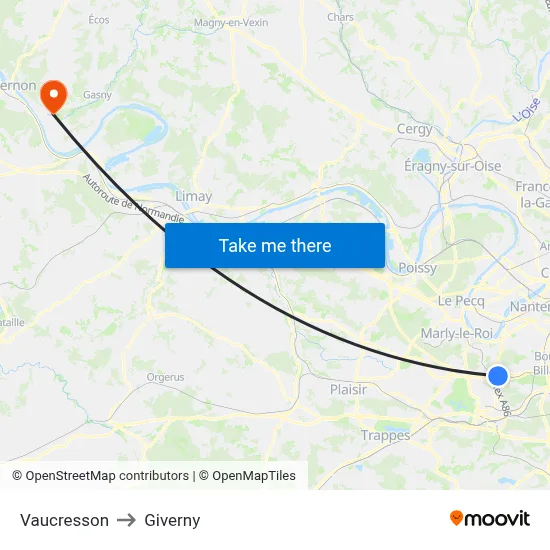 Vaucresson to Giverny map