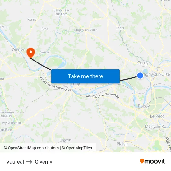 Vaureal to Giverny map