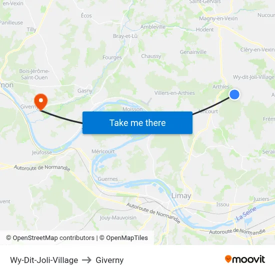 Wy-Dit-Joli-Village to Giverny map