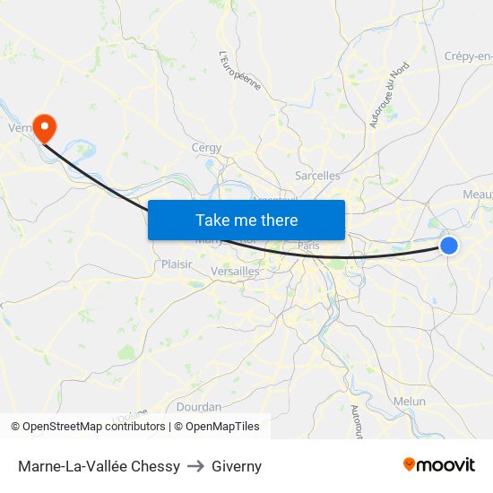 Marne-La-Vallée Chessy to Giverny map