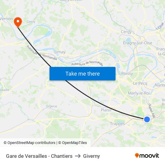 Gare de Versailles - Chantiers to Giverny map