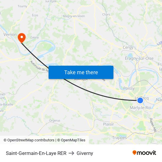 Saint-Germain-En-Laye RER to Giverny map