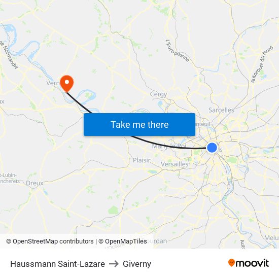 Haussmann Saint-Lazare to Giverny map