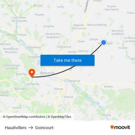 Haudivillers to Goincourt map