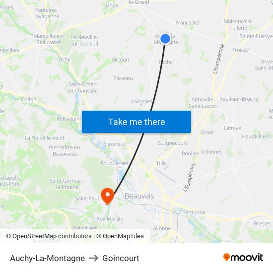 Auchy-La-Montagne to Goincourt map