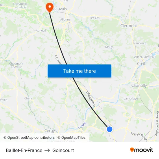Baillet-En-France to Goincourt map