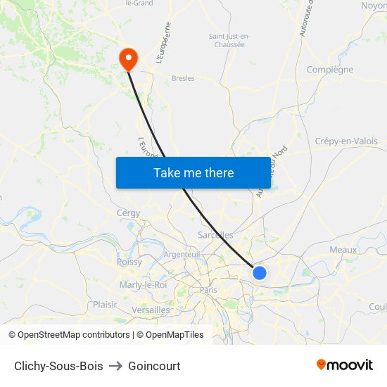 Clichy-Sous-Bois to Goincourt map