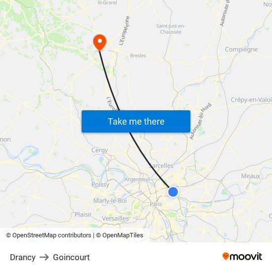 Drancy to Goincourt map