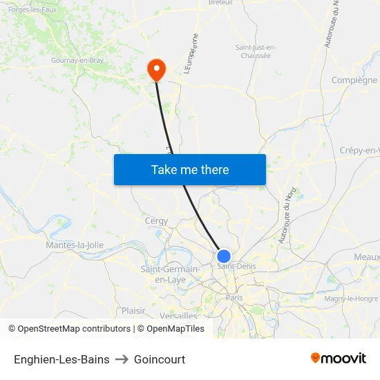 Enghien-Les-Bains to Goincourt map