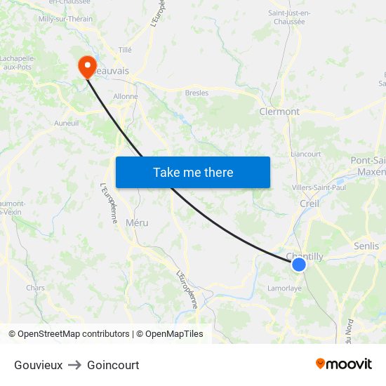Gouvieux to Goincourt map
