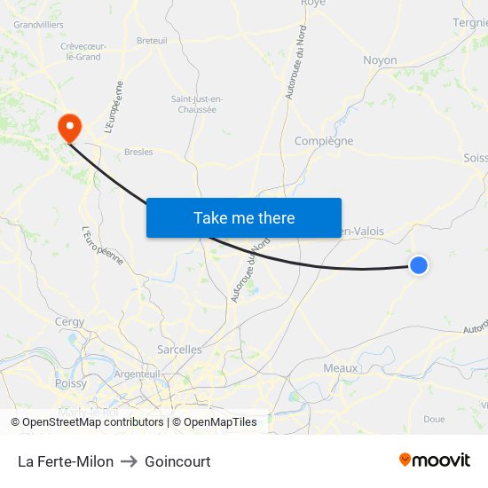 La Ferte-Milon to Goincourt map