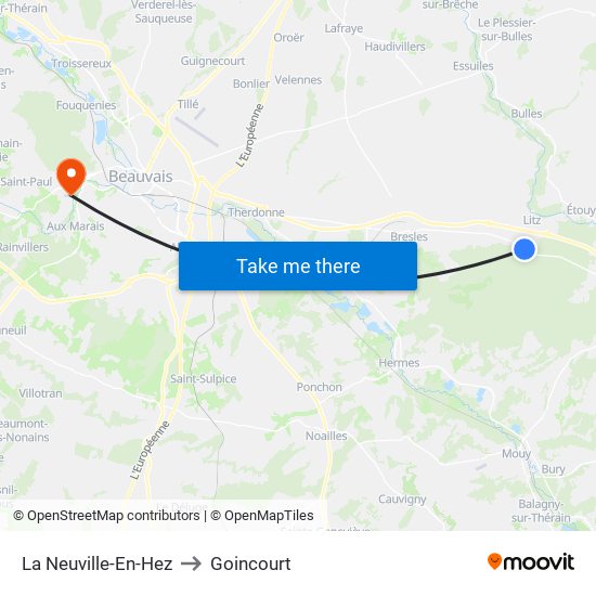 La Neuville-En-Hez to Goincourt map