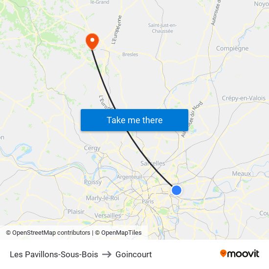 Les Pavillons-Sous-Bois to Goincourt map