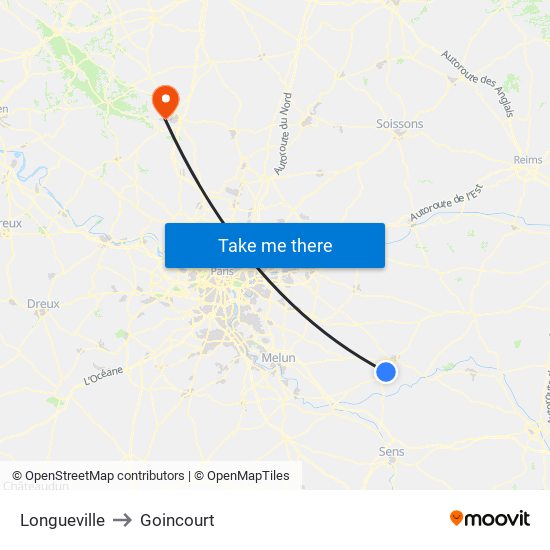 Longueville to Goincourt map