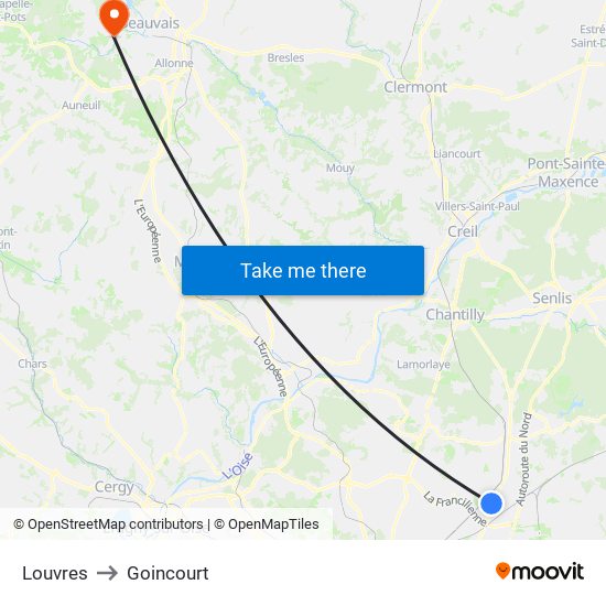 Louvres to Goincourt map