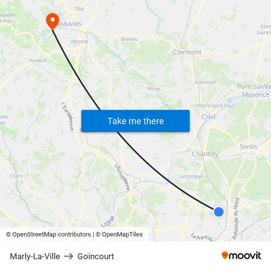 Marly-La-Ville to Goincourt map