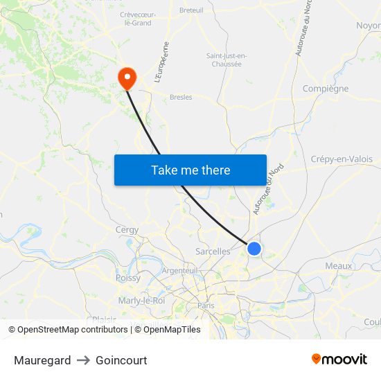 Mauregard to Goincourt map