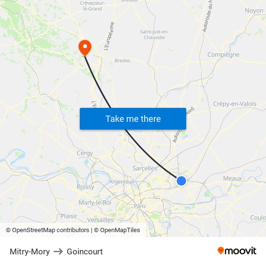 Mitry-Mory to Goincourt map