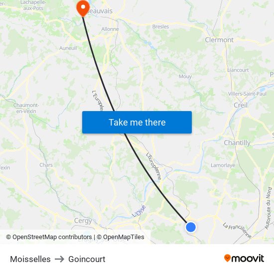 Moisselles to Goincourt map