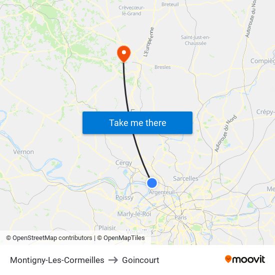 Montigny-Les-Cormeilles to Goincourt map