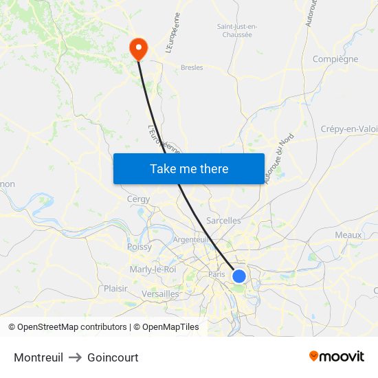 Montreuil to Goincourt map