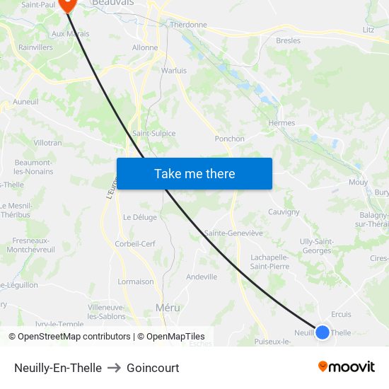 Neuilly-En-Thelle to Goincourt map