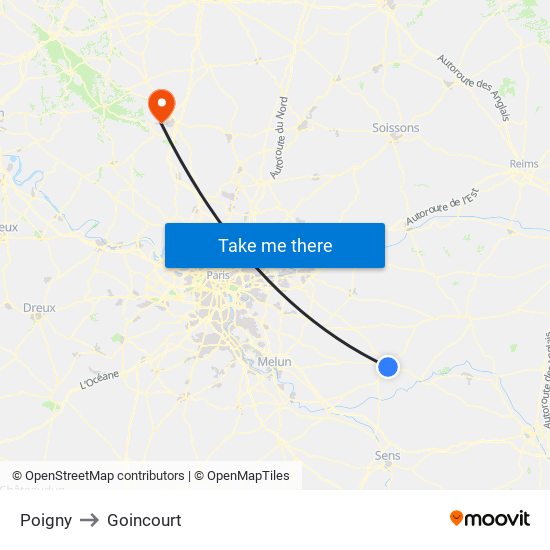Poigny to Goincourt map