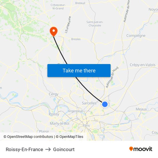 Roissy-En-France to Goincourt map