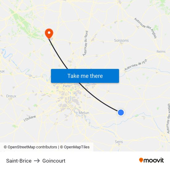 Saint-Brice to Goincourt map