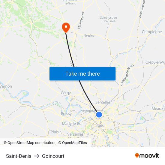 Saint-Denis to Goincourt map