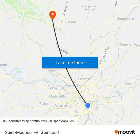 Saint-Maurice to Goincourt map
